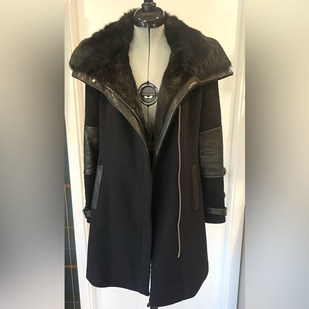 Andrew Marc Wool&Cashmere coat, leather trim, real fur collar, sz2, $695, NWOT - Picture 4 of 16